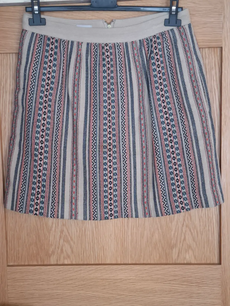 Hobbs Aztec Woven Cotton Mini Skirt Size 10 Pockets