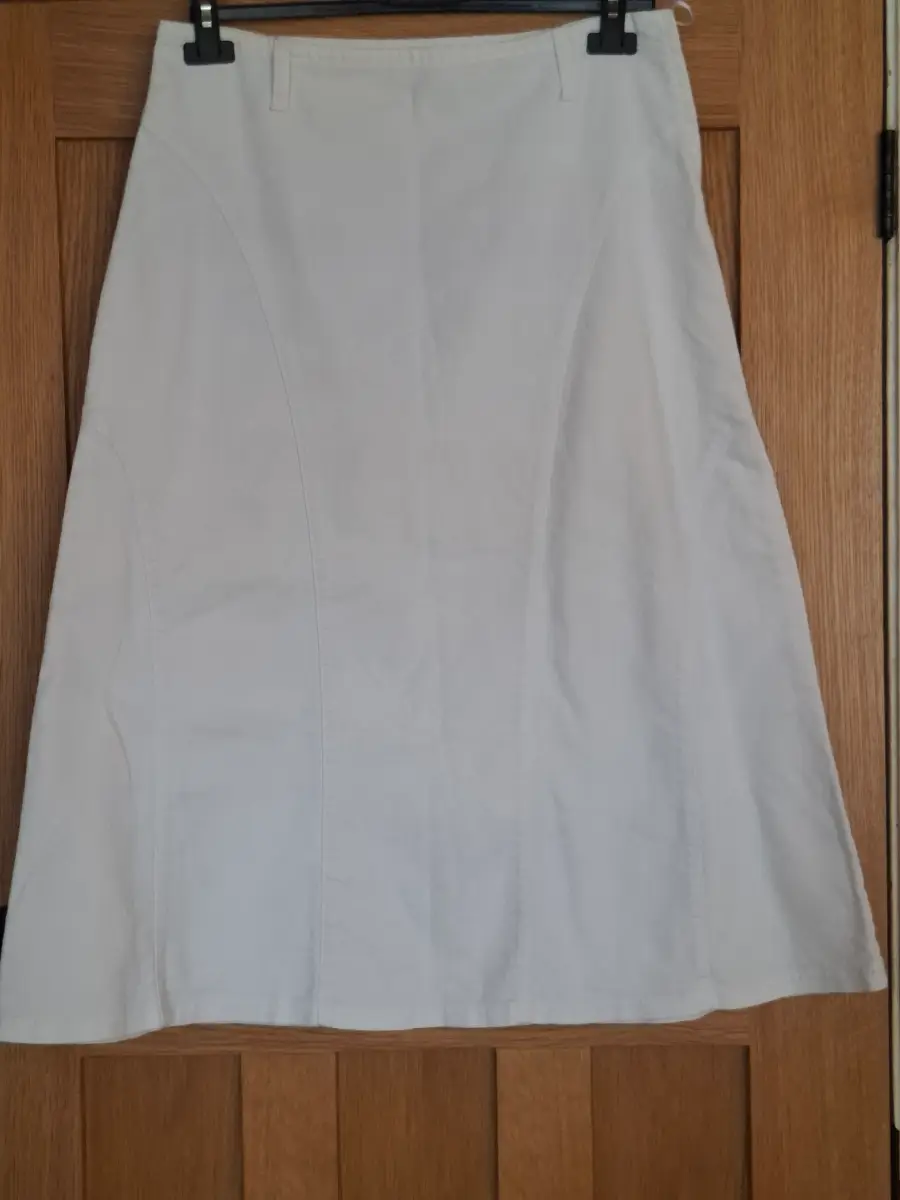 Per Una Cotton Denim Look Panelled White Skirt Size 12