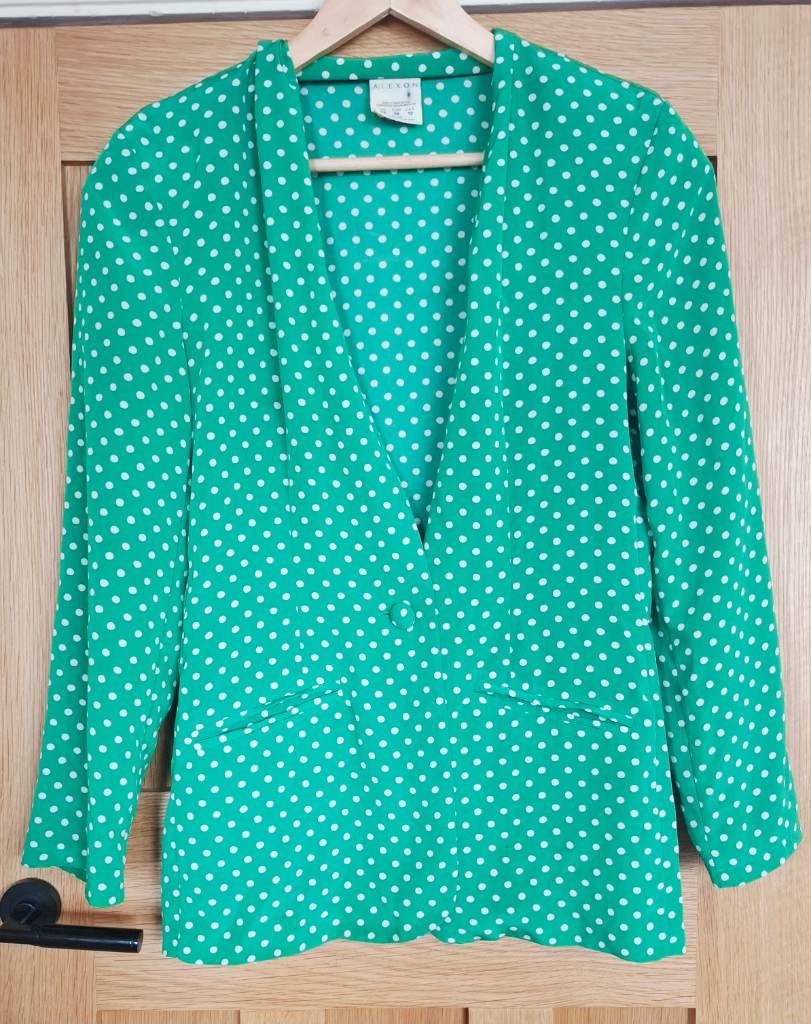 Alexon Green and White Polka Dot Blazer Jacket Size 12