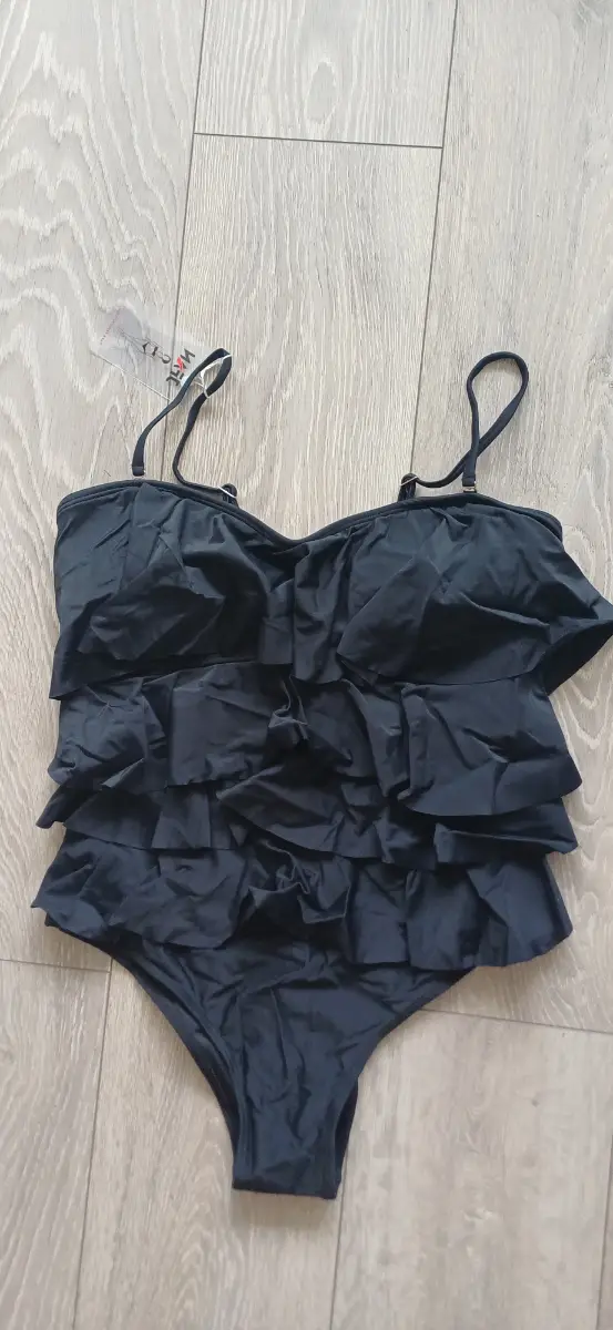 Womens jfan black ruffle swimming costume Large 12 14 new padded