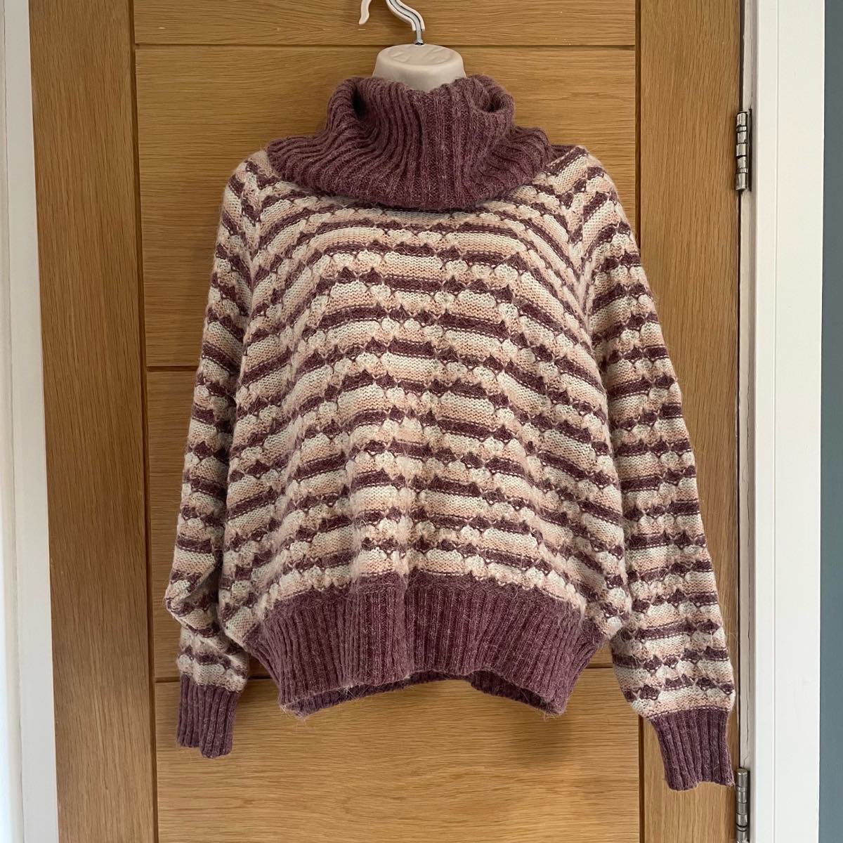Vintage Bhs Purple White And Pink Roll Neck Knit Jumper Size 18