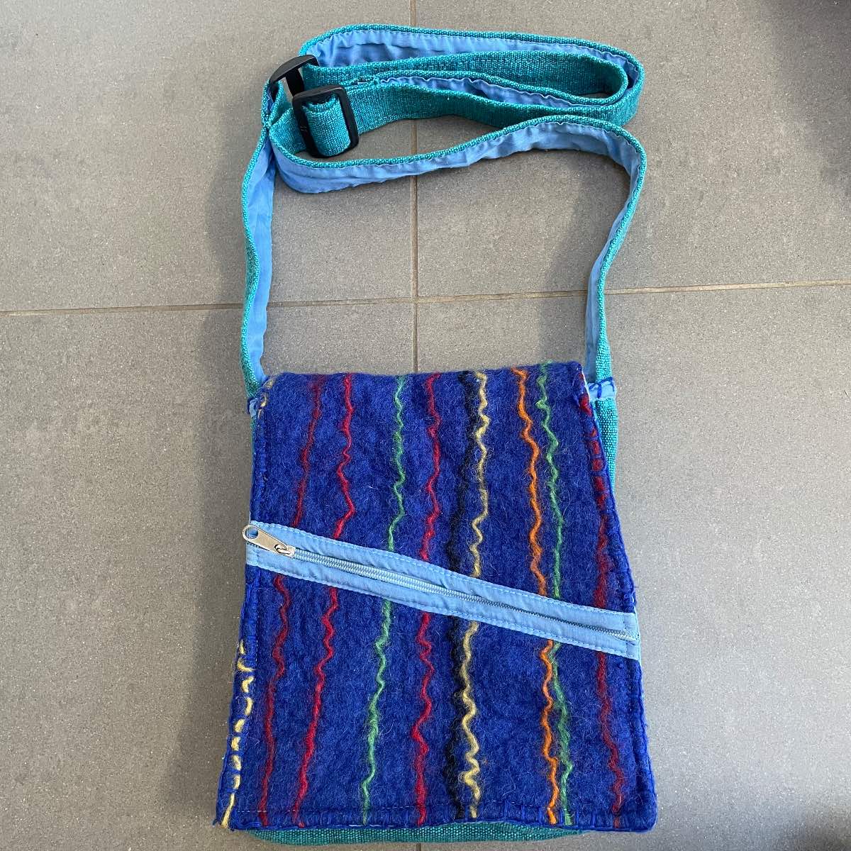 Blue and multicoloured crossbody bag hippy festival