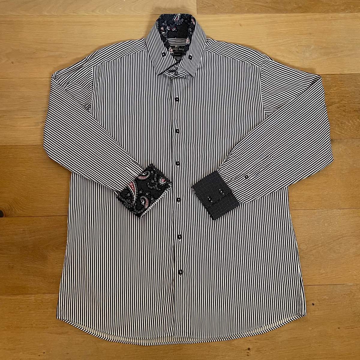 Claudio Lugli black and white striped shirt slim cut 2XL