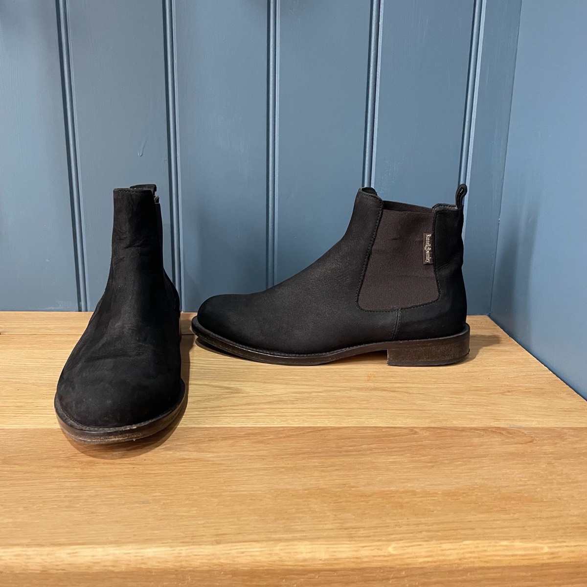 Russell & Bromley black suede Chelsea boots in size 4 UK 37 EUR.