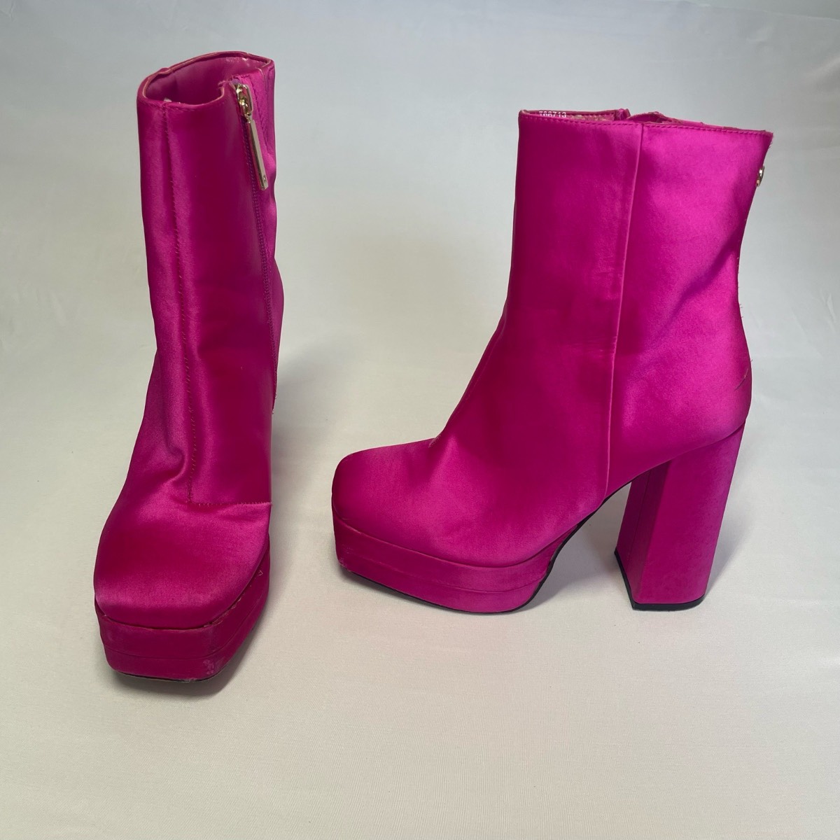 Bright Pink Satin Statement piece Platform Block Heels River Island Size 5 UK