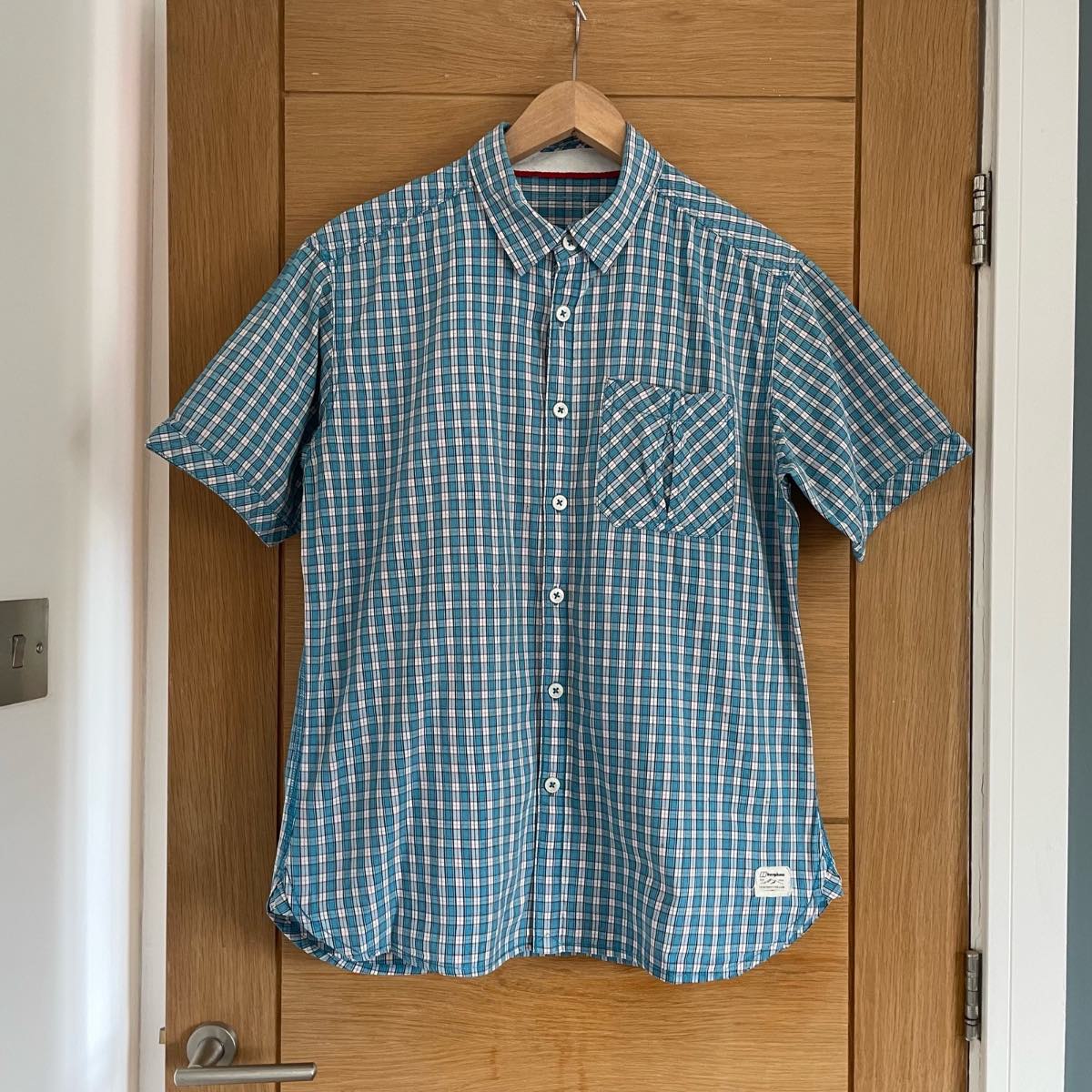 Vintage Berghaus Men’s Short Sleeve Shirt Blue Check Size Large