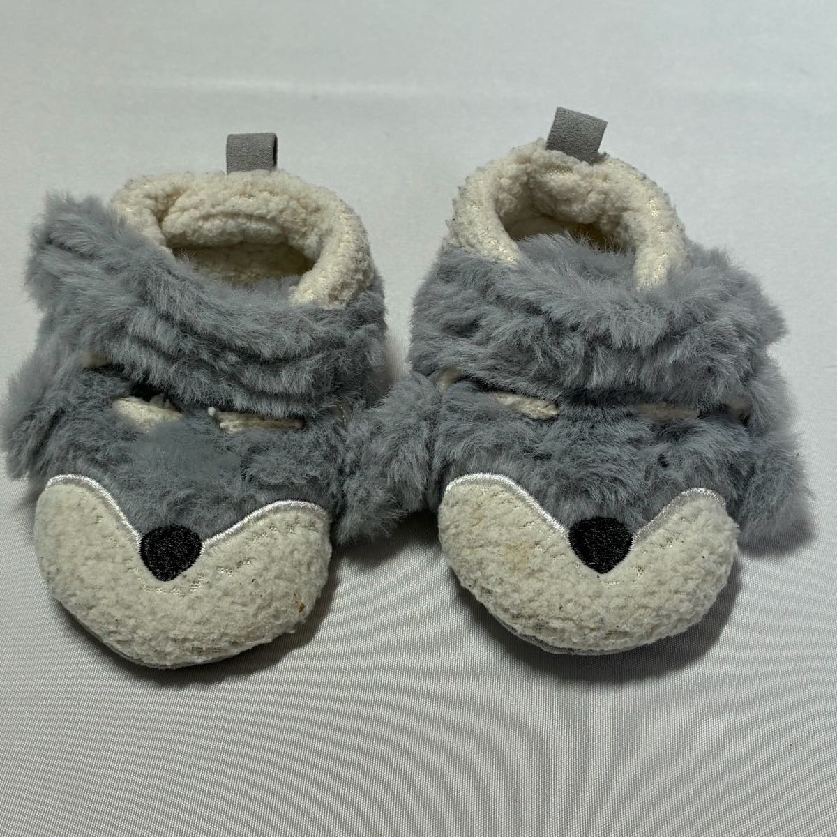 Boys grey fluffy dog slippers  From next  3-6 months