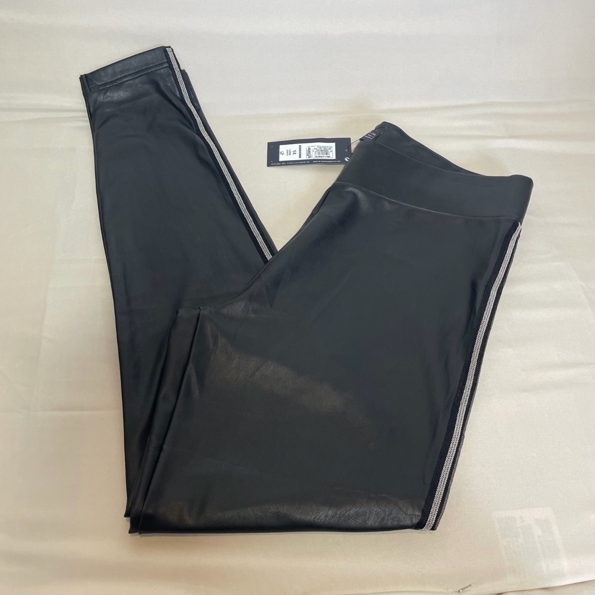 M&S black faux leather leggings size 14 long