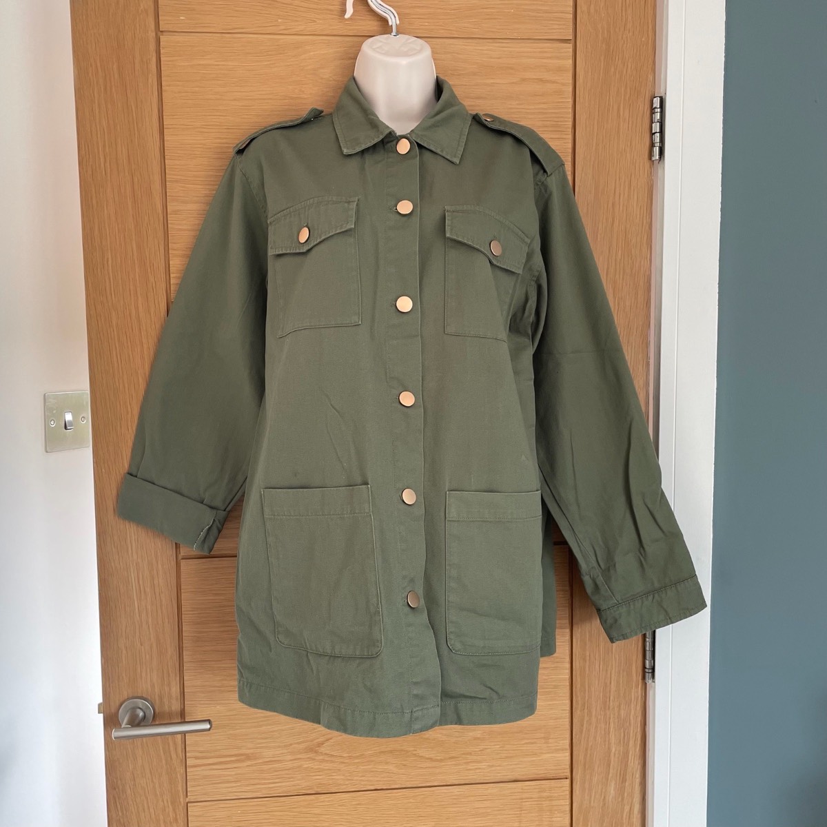 Military style khaki long top size 12