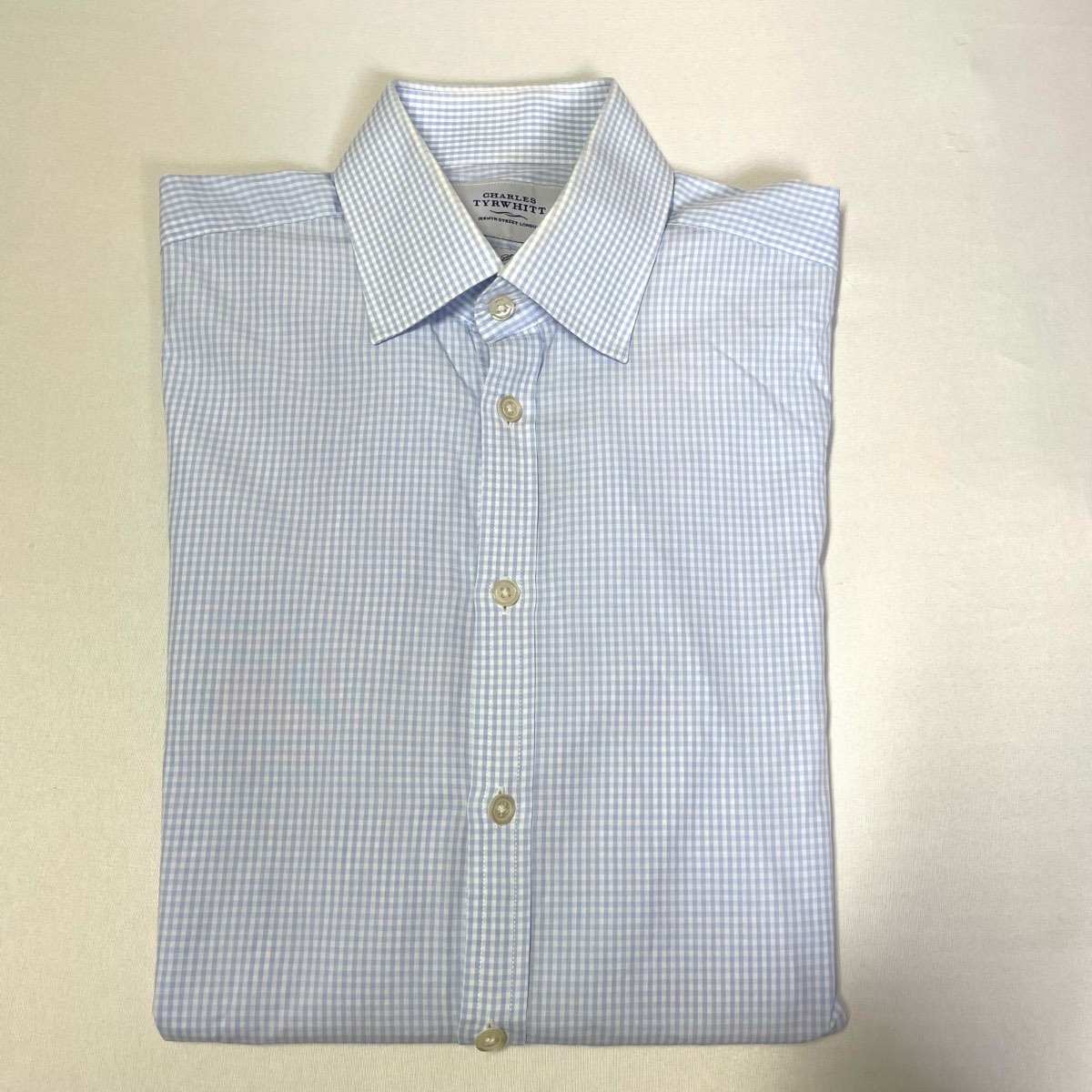 Charles Tyrwhitt Men’s Light Blue Gingham Check L/Sleeve Shirt 15.5 Extra Slim