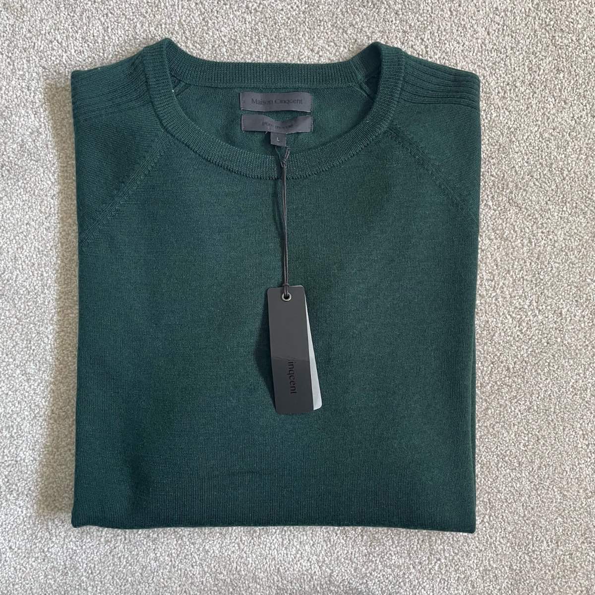 Maison Cinqcent Green 100% Merino Wool Jumper Size L New With tags.