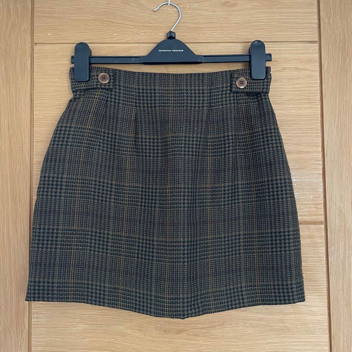 Vintage St Michael M&S tweed style Brown Check Mini Skirt Size 14