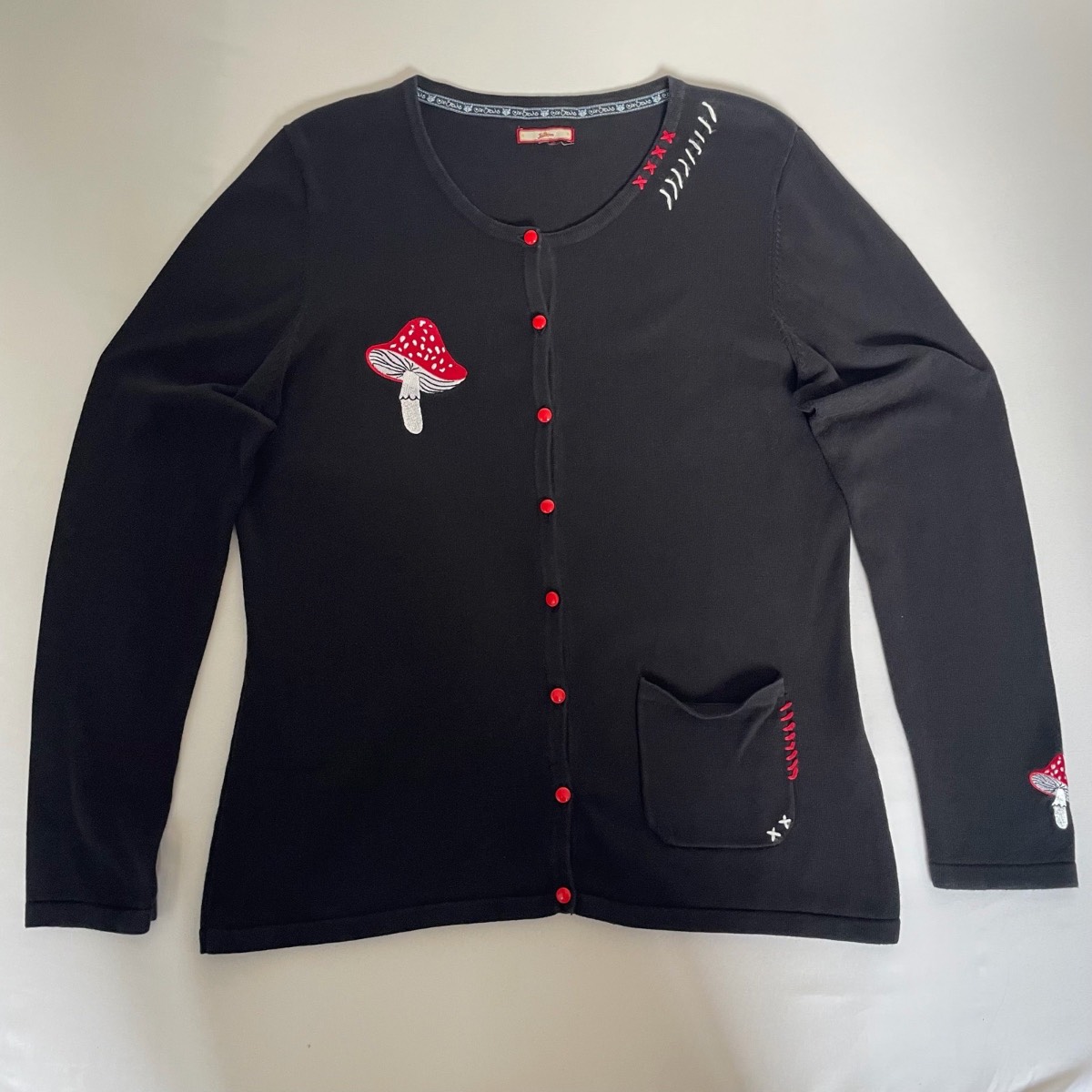 Joe Browns Black Women’s Cardigan Mushroom Embroidered Size 14-16 Fairycore