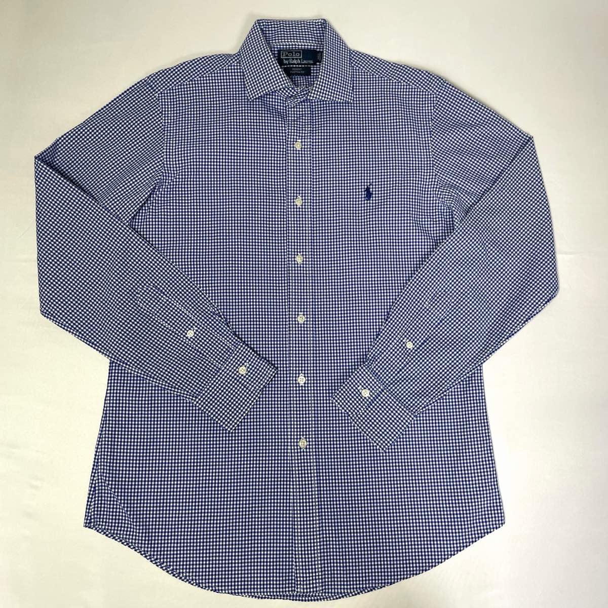 Polo Ralph Lauren Men’s Blue Gingham Check Long Sleeve Shirt 15.5/39 Custom Fit