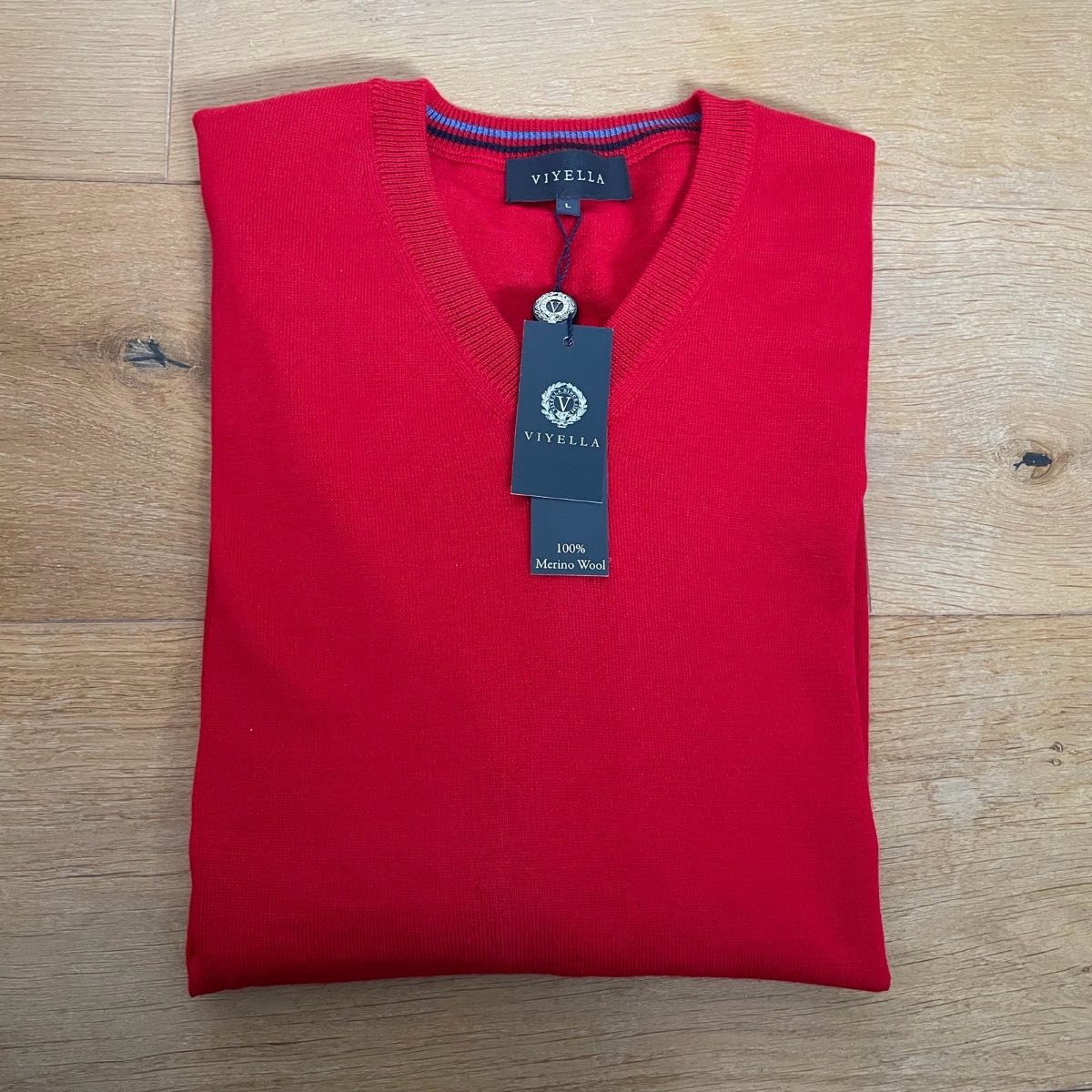 Viyella red merino wool jumper size large