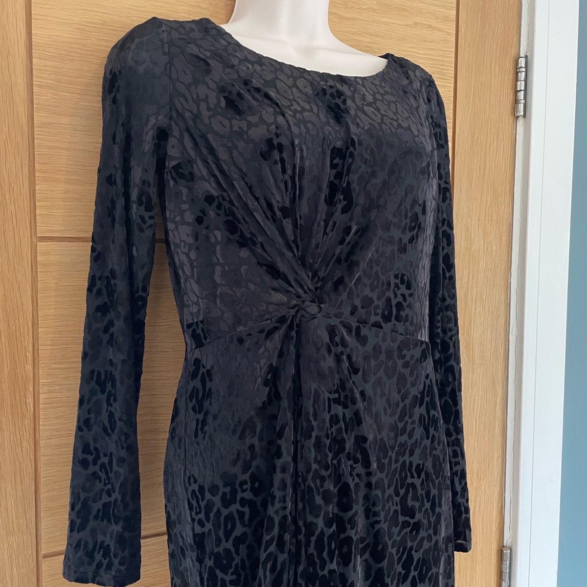 Laura Ashley black velvet texture animal print occasion evening dress size 10