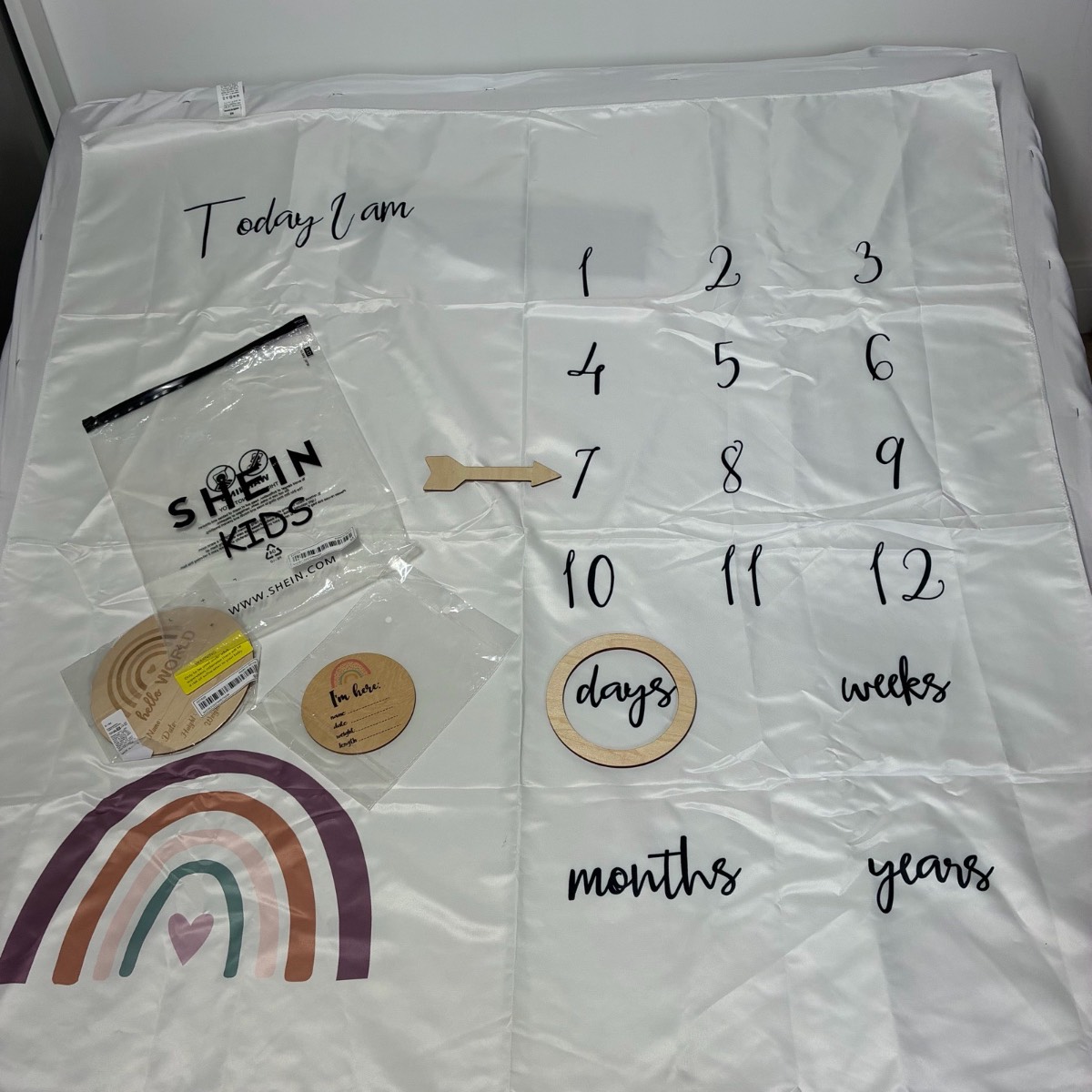 Baby rainbow milestone photo Matt + welcome to the world announcement plaques