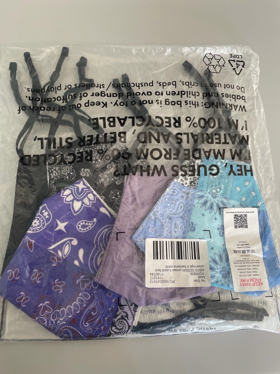 Pack of 5 bandana print face mask coverings