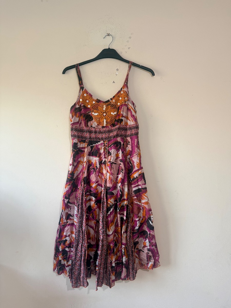 Klass Collection Boho Summer Dress UK 10 Pink Purple Orange Embellished Cotton