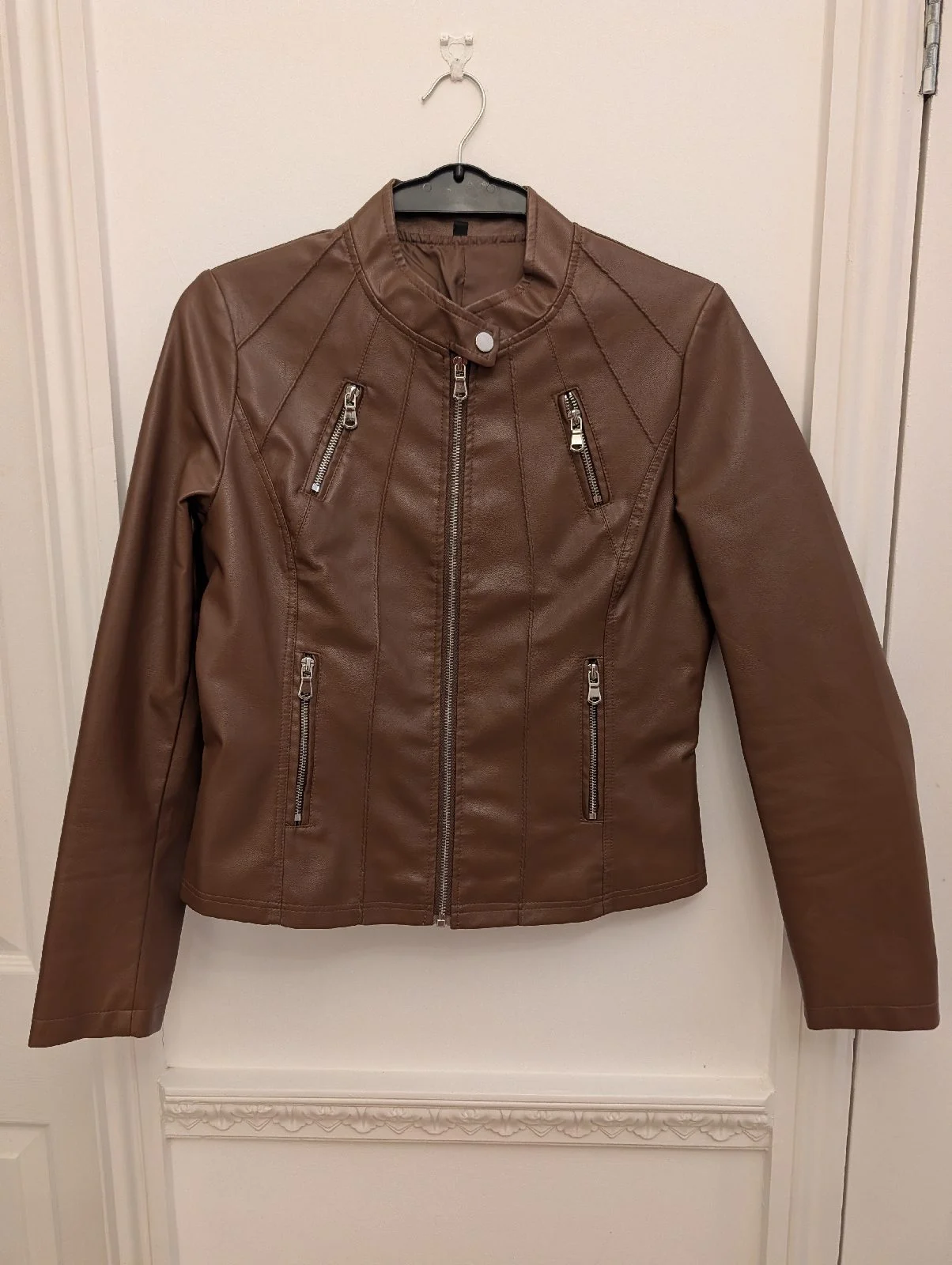Shein faux leather brown jacket size small