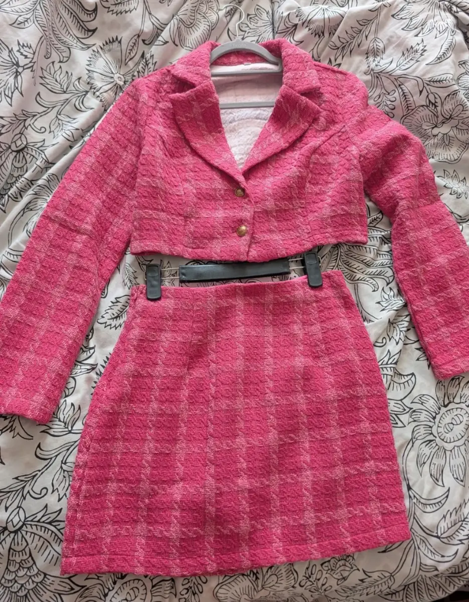 Shein pink tweed skort suit Size Medium