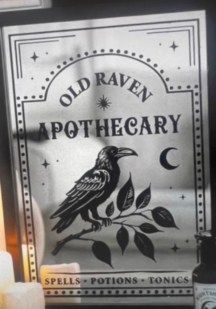 Old Raven apothecary mirror new 44 × 33 × 1.5 cms New