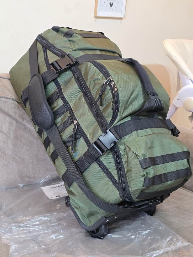 Army Green Versatile Large-Capacity Tactical Wheeled Duffle Backpack