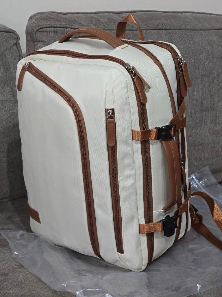 Beige Airline-Approved Expandable Travel Backpack, with Multiple Compartments