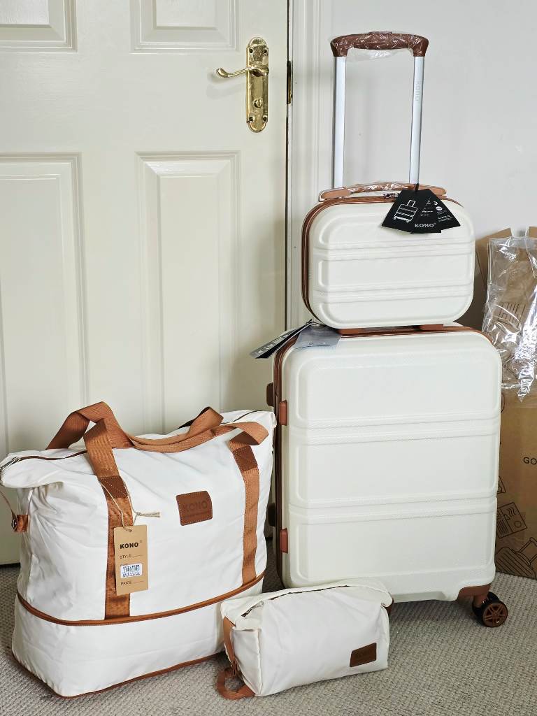 KONO Cream Brown 4-Piece Travel Suitcase Set