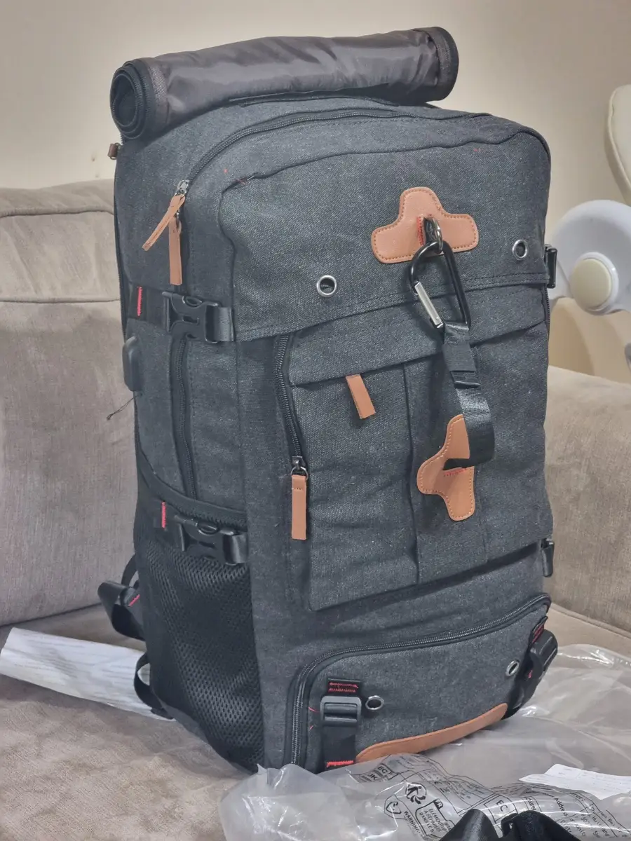 Black Convertible Canvas Hiking Backpack, with Shoe Compartment