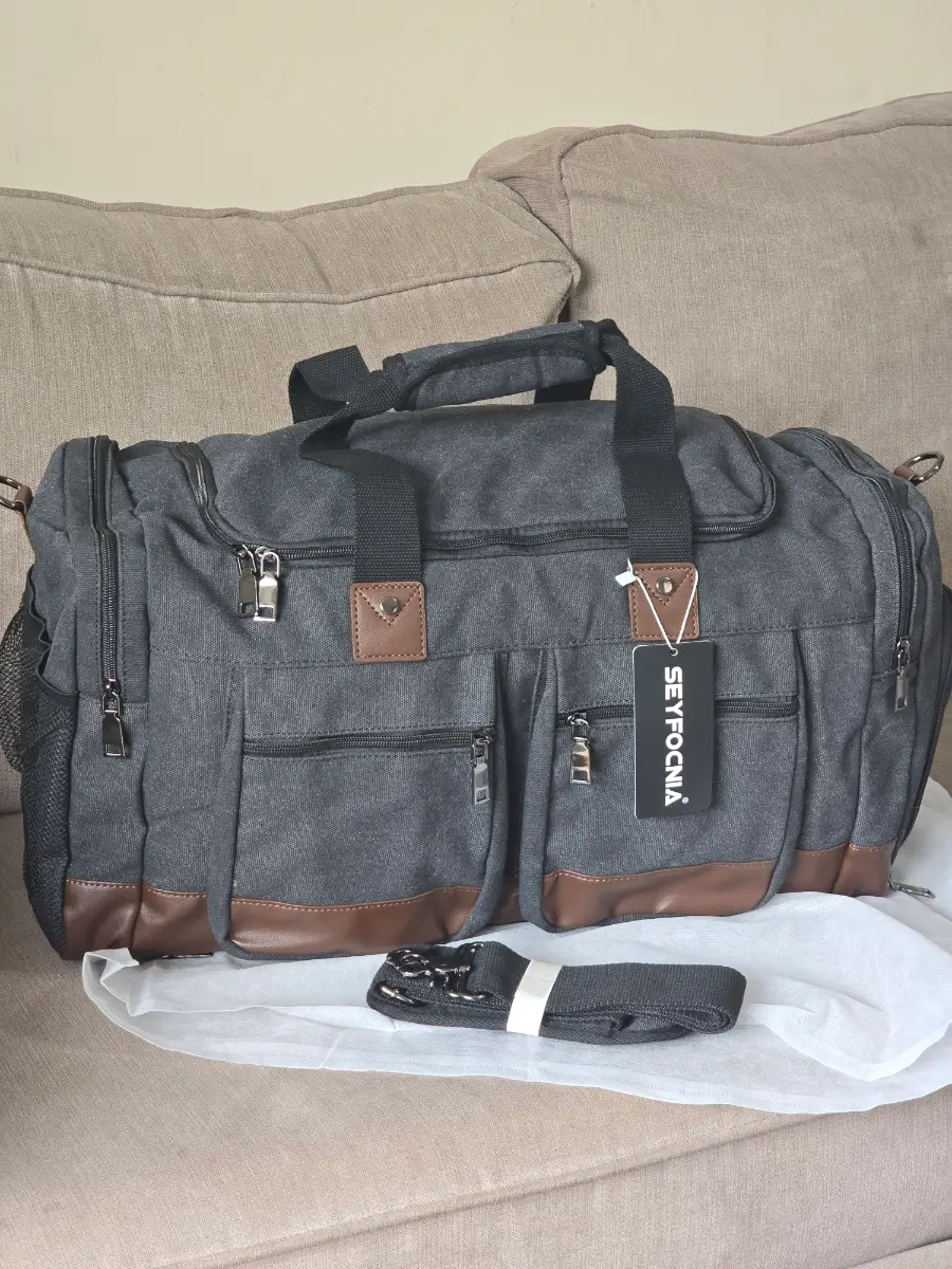 SEYFOCNIA Extra Large Capacity Canvas Holdall Gym Bag, Grey