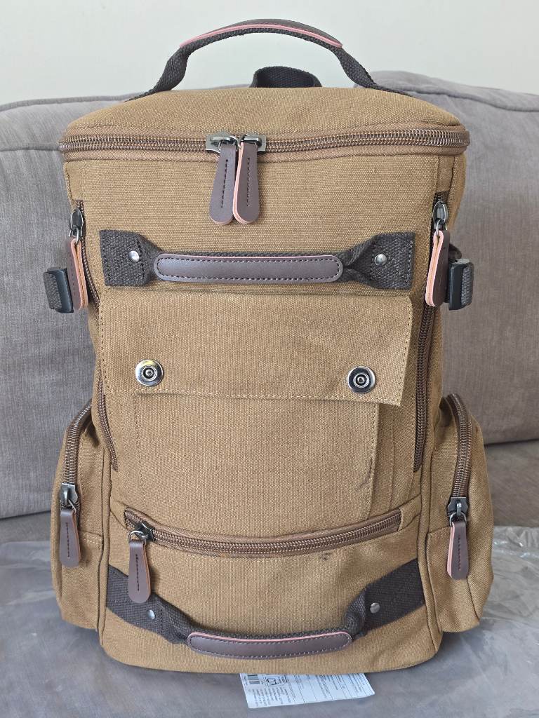 Coffee Brown Retro Canvas Hiking Backpack
