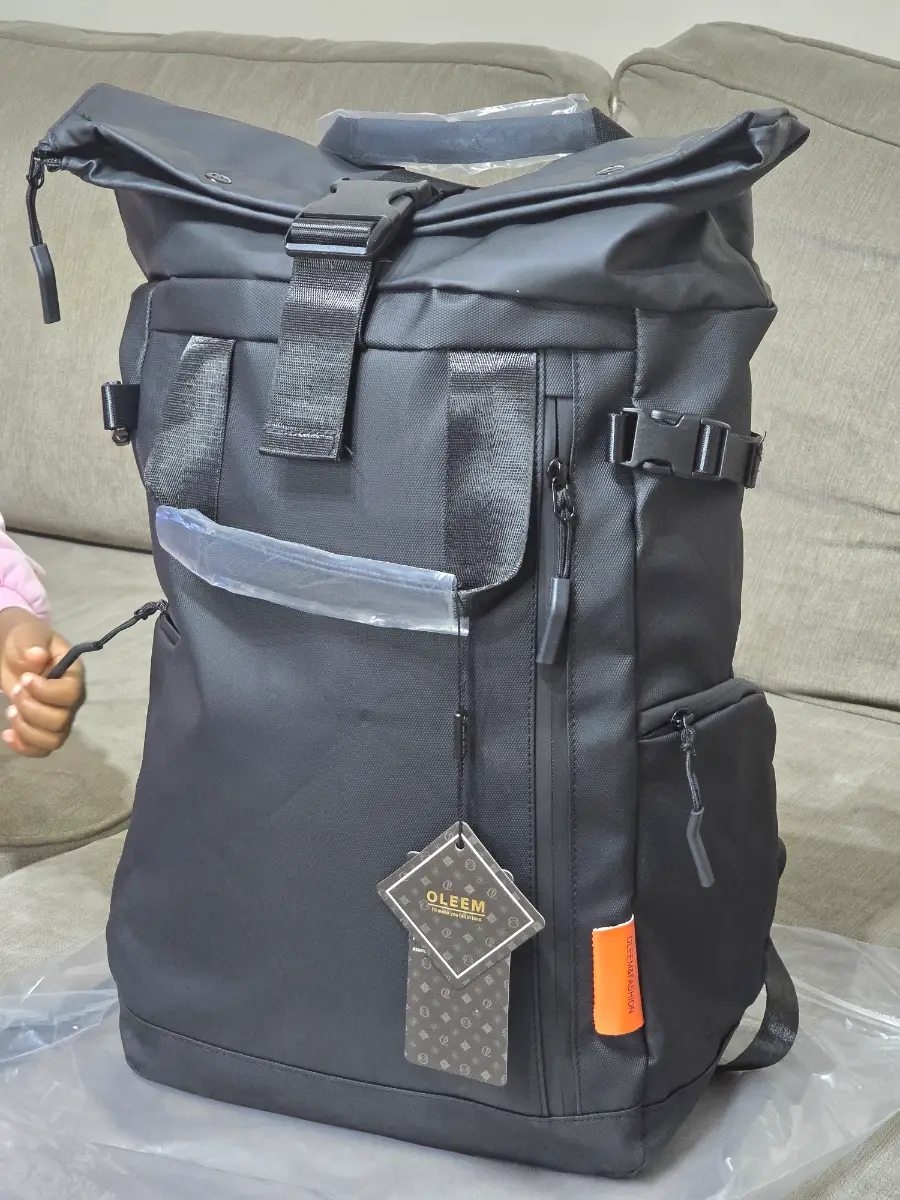 OLEEM Black Anti-Scratch & Wear-Resistant PU Leather Airline Rolltop Backpack