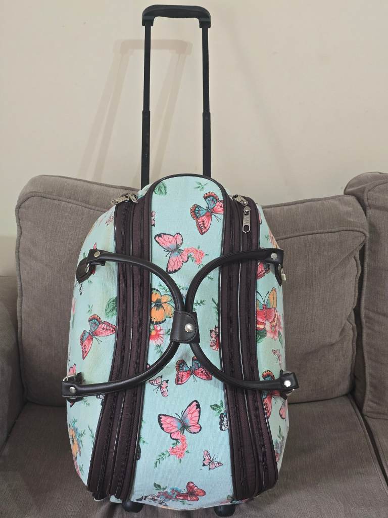 Butterfly and Floral Print Wheeled Holdall Cabin Luggage, Women's Trolley Bag