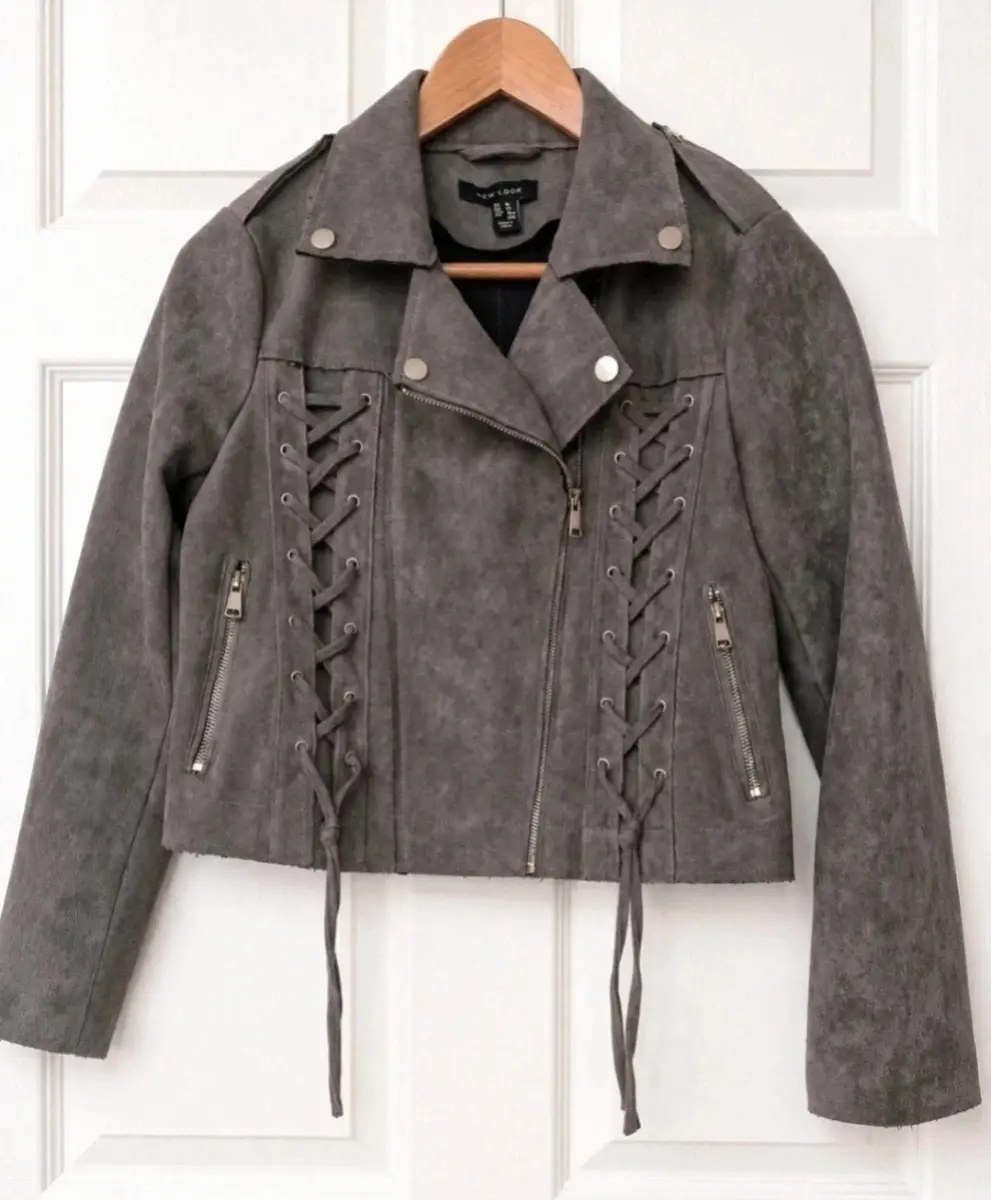 size 8 new look faux suede biker short jacket