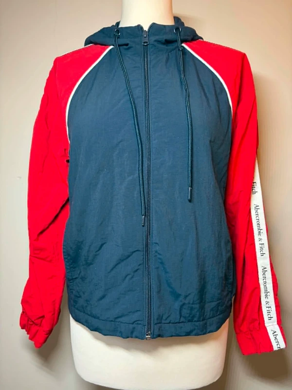 Abercrombie & Fitch Vintage 00s Y2K Female Red Navy Cotton Windbreaker Jacket S