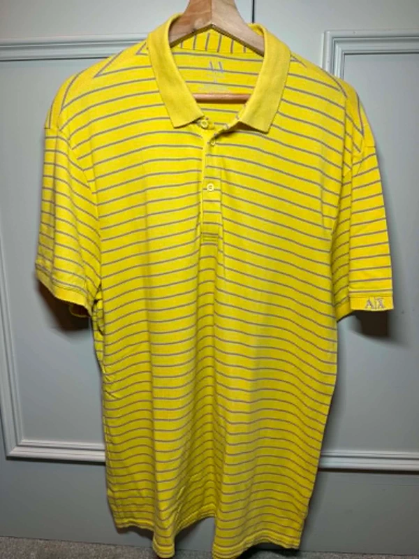 Armani Exchange Male 100 % Cotton Yellow Striped Short Sleeve Polo Shirt XL