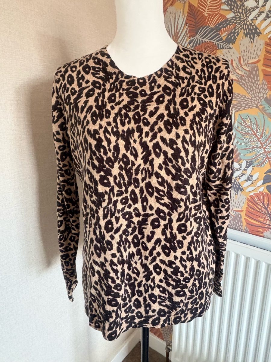 M&S Collection Leopard Print Fine Knit Jumper - Size 14