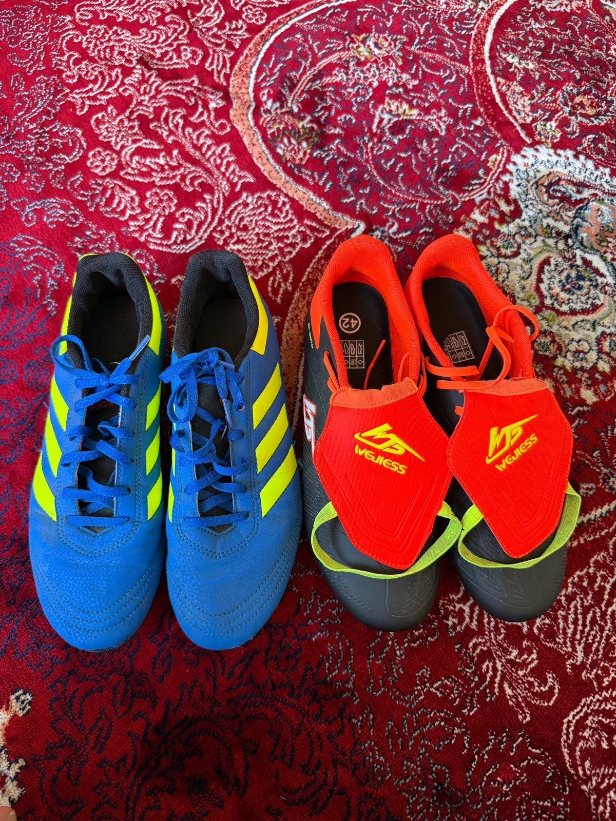 Two-Pair Men's Soccer Cleat Bundle – Adidas Blue/Yellow & WEIJESS Orange/Black