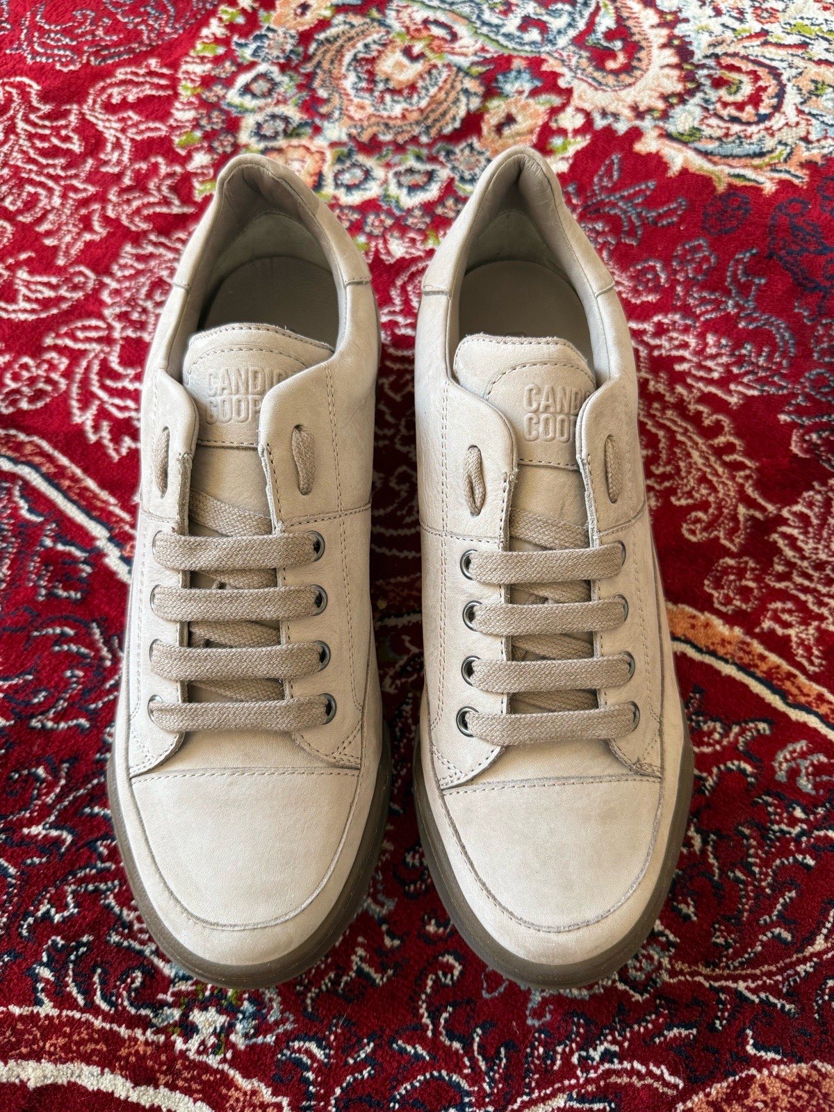 Candice Cooper Leather Trainers Shoes UK 6 Beige Low Top Lace Up Casual