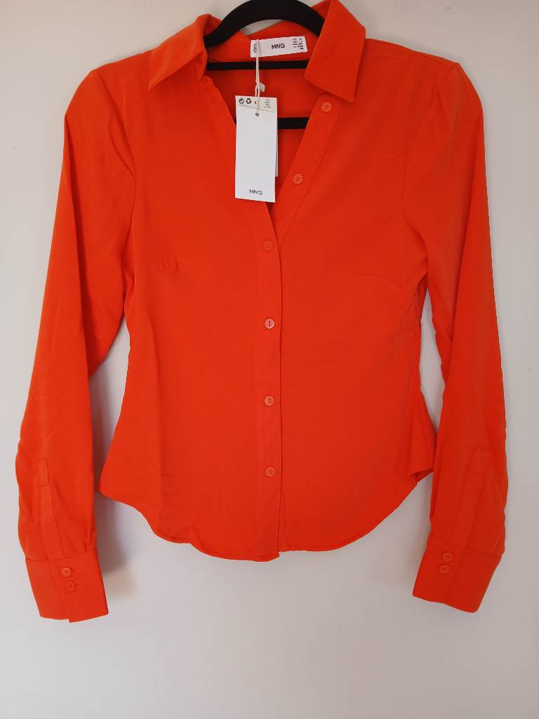 MNG Mango Neon Orange Shirt Blouse XS | Y2K Office Siren | Long Sleeve | BNWT