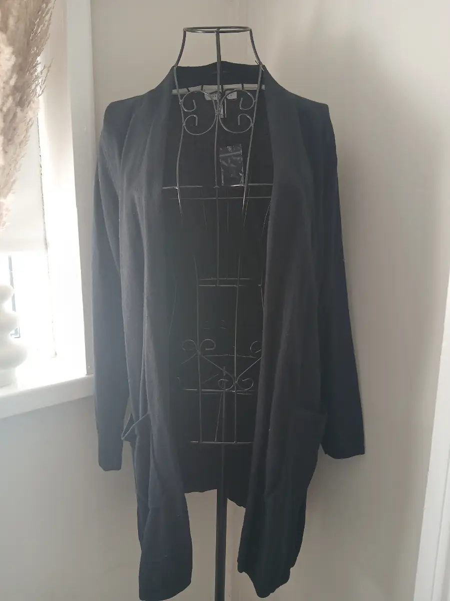 Isaac Mizrahi Live Essentials Black Longline Cardigan | Size M UK 10-12 | Open Front Pockets