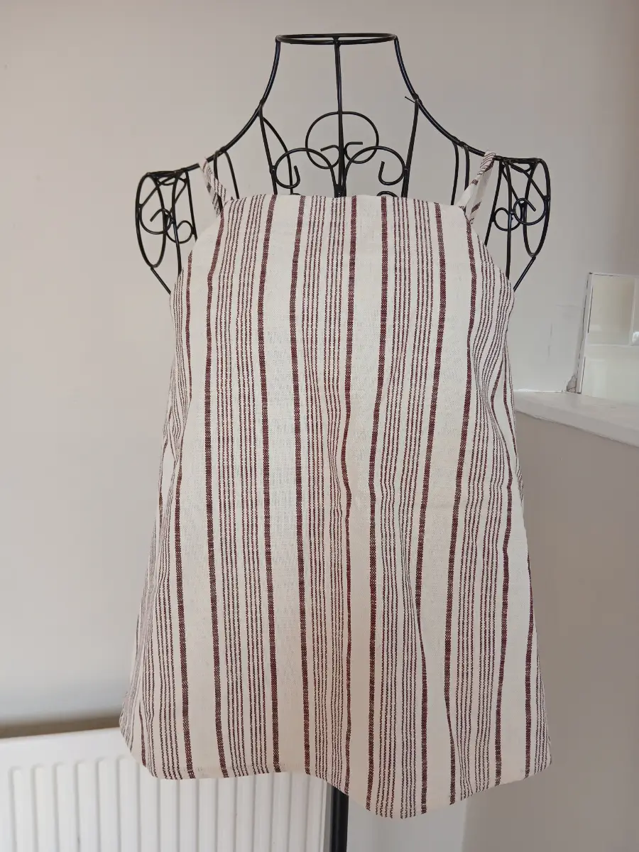 Urban Revivo Beige & Brown Striped Cotton Cami Top | UK 8 | Adjustable Straps | Linen Look | Summer