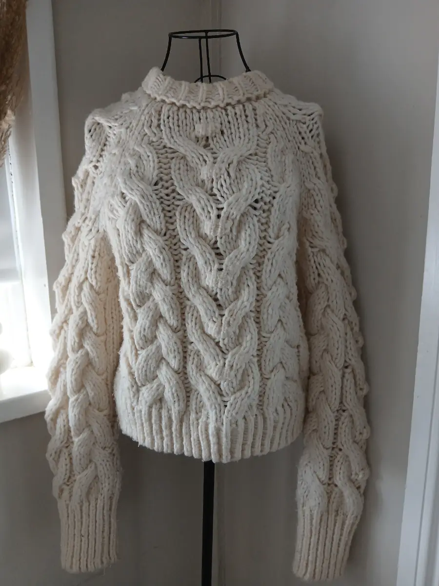 Zara Chunky Cable Knit Jumper | Cream | Size S UK 8‑10 | Wool Blend