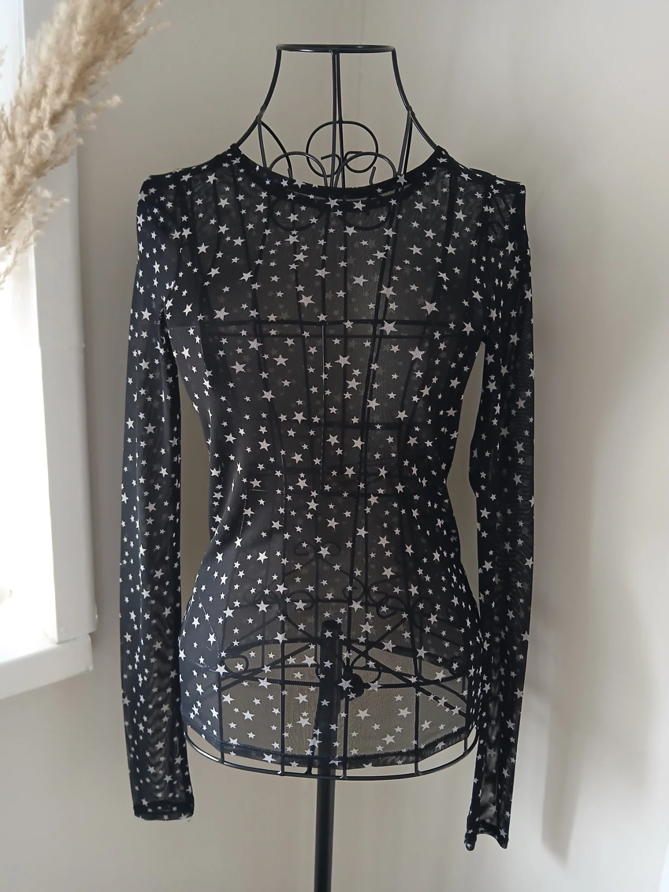 Zara black star print mesh long sleeve top | Size S | Sheer | Star print