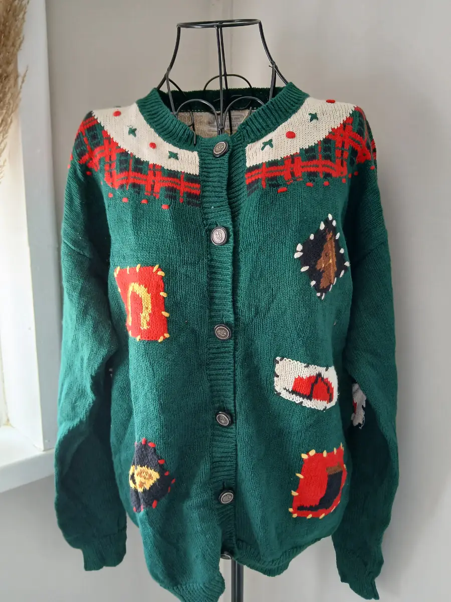 Vintage 1990 The Eagle’s Eye Horse Patchwork Cardigan | Green | Size L