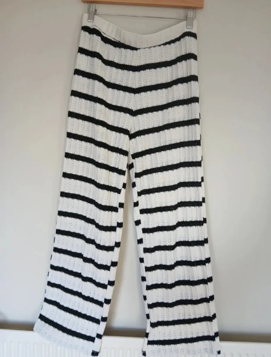 MNG Striped Knitted Trousers | Black & White | Size M | Wide Leg | Loungewear