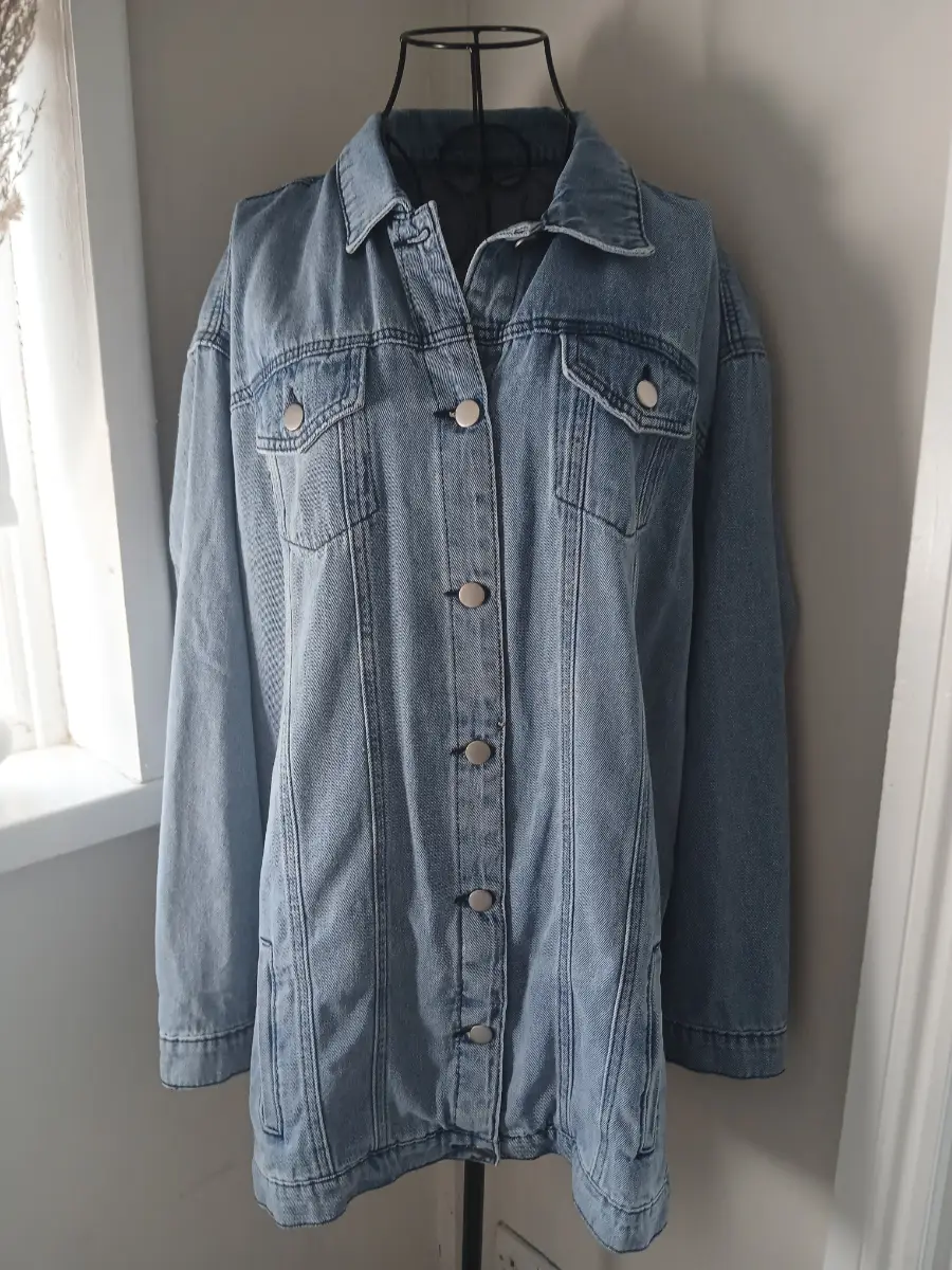 Blue Denim Shacket Mini Dress | Light Wash Denim | Size L | Oversized | Longline | Shirt Dress | Cas