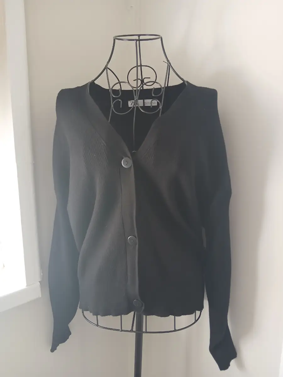 Zara Black Ribbed Cardigan | Size L | Button Up Knit | Minimalist | Basic