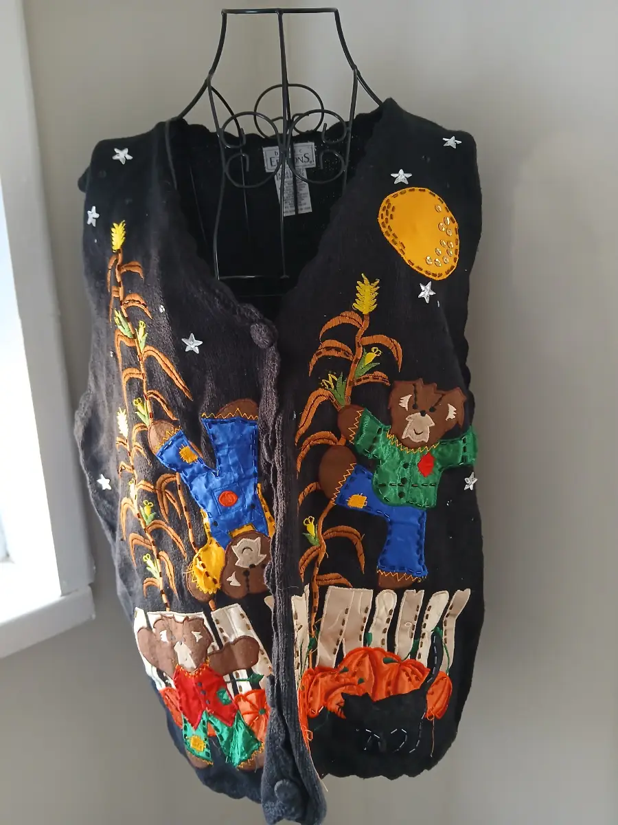 Basic Editions Black Autumn Teddy Knit Vest | Size XL | Cosy knit